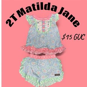 Matilda Jane Pink and Green Ruffled PJ Set 2T